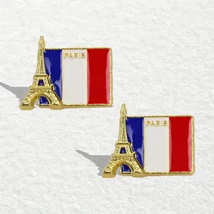 2 Pack French Flag Eiffel Tower Lapel Pins, Paris Souvenir Enamel Brooch Pin Set for Backpacks Clothing, Ideal Gift for Travelers, France Lovers, Birthday & Holiday
