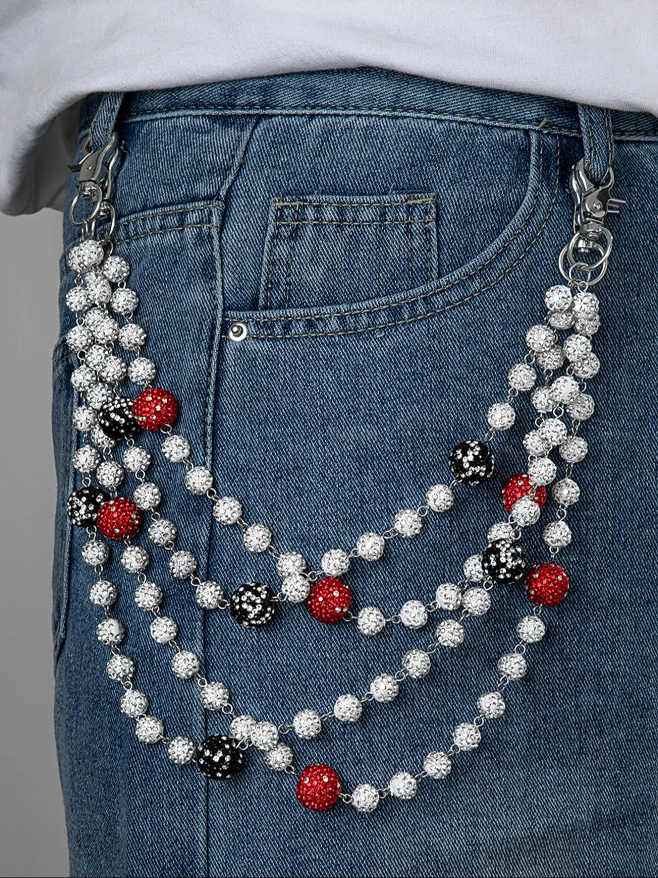 Men's Hip Hop Style Colorful Zircon Soft Clay Ball Layered Pants Chain, Unisex Body Chain for Daily Wear, Versatile Accessory, Vintage Body Jewellery