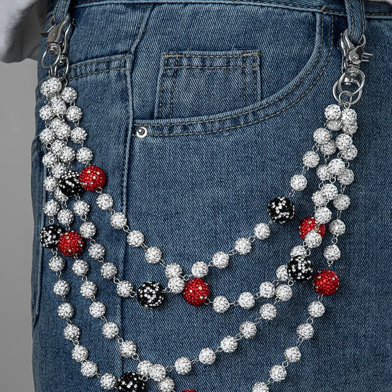 Men's Hip Hop Style Colorful Zircon Soft Clay Ball Layered Pants Chain, Unisex Body Chain for Daily Wear, Versatile Accessory, Vintage Body Jewellery