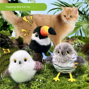 Flapping Bird Cat Toy (DON'T FLY), Lifelike Bird Chirp (DON'T FLY), Touch-Activated Kitten Toy Rechargeable, Interactive Cat Exercise Toys,Cat Toy Self-Entertainment Teaser Stick Realistic Squeaky Bird Sound Toy Cat Teething Durable Chewable Electric Toy
