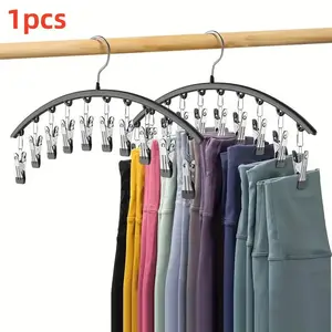 Curved Design Hanger with 10 Clip, Space Saving Clothes Hanger, Multifunctional Home Organizer for Bedroom Wardrobe, Yoga Pants Hanger, Curved Shape Hanger