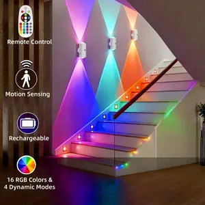 Wireless LED Spotlight with Motion Sensor and Remote Control, 3 Lighting Modes, RGB Color Changing, Magnetic Wall Mount, USB Charging, Indoor Room Lights