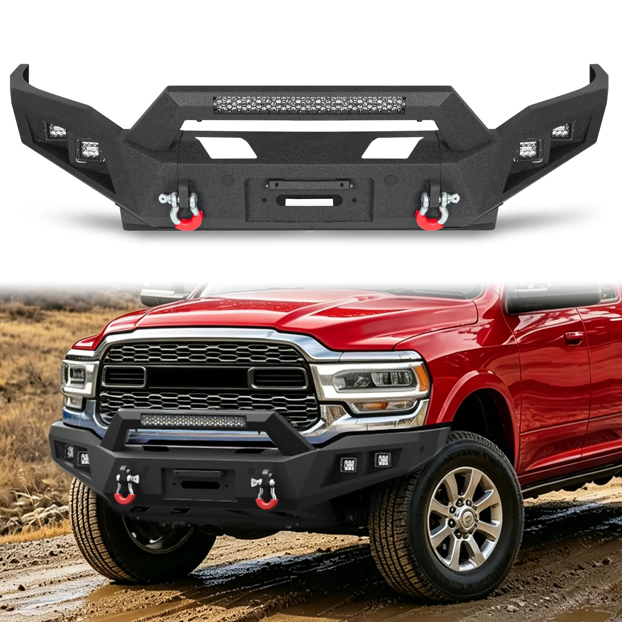 MONOKING Front Bumper for 2019-2026 Ram 2500 and 3500, 1/8-Inch Steel, Winch Mount, D-Ring Points and LED Light Mounts