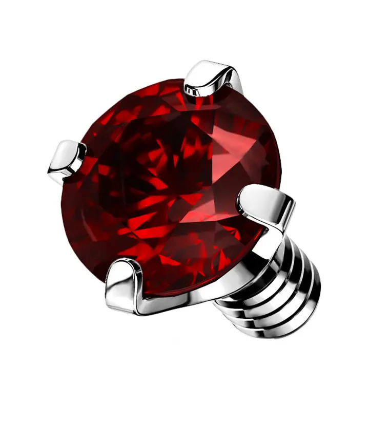 Prong Red CZ Stainless Steel Internally Threaded Top