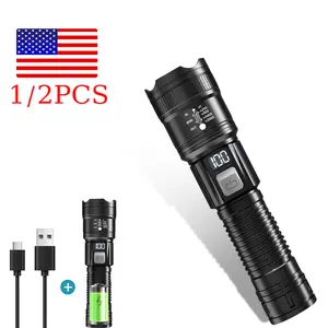 2 Pack High Lumens Rechargeable Flashlights – 3-Mode Super Bright, LED Waterproof, Essential for Camping/Hiking/Emergency/Travel, with Battery Level Indicator & USB-C Port, Father's Day Gift lumen