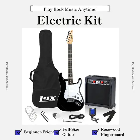 LyxPro Electric Guitar Kit 39 Inches with 20W Amp 6 Strings Picks Tremolo Bar Shoulder Strap Carry Bag & Digital Tuner for Novice Players Beginner-Friendly Setup