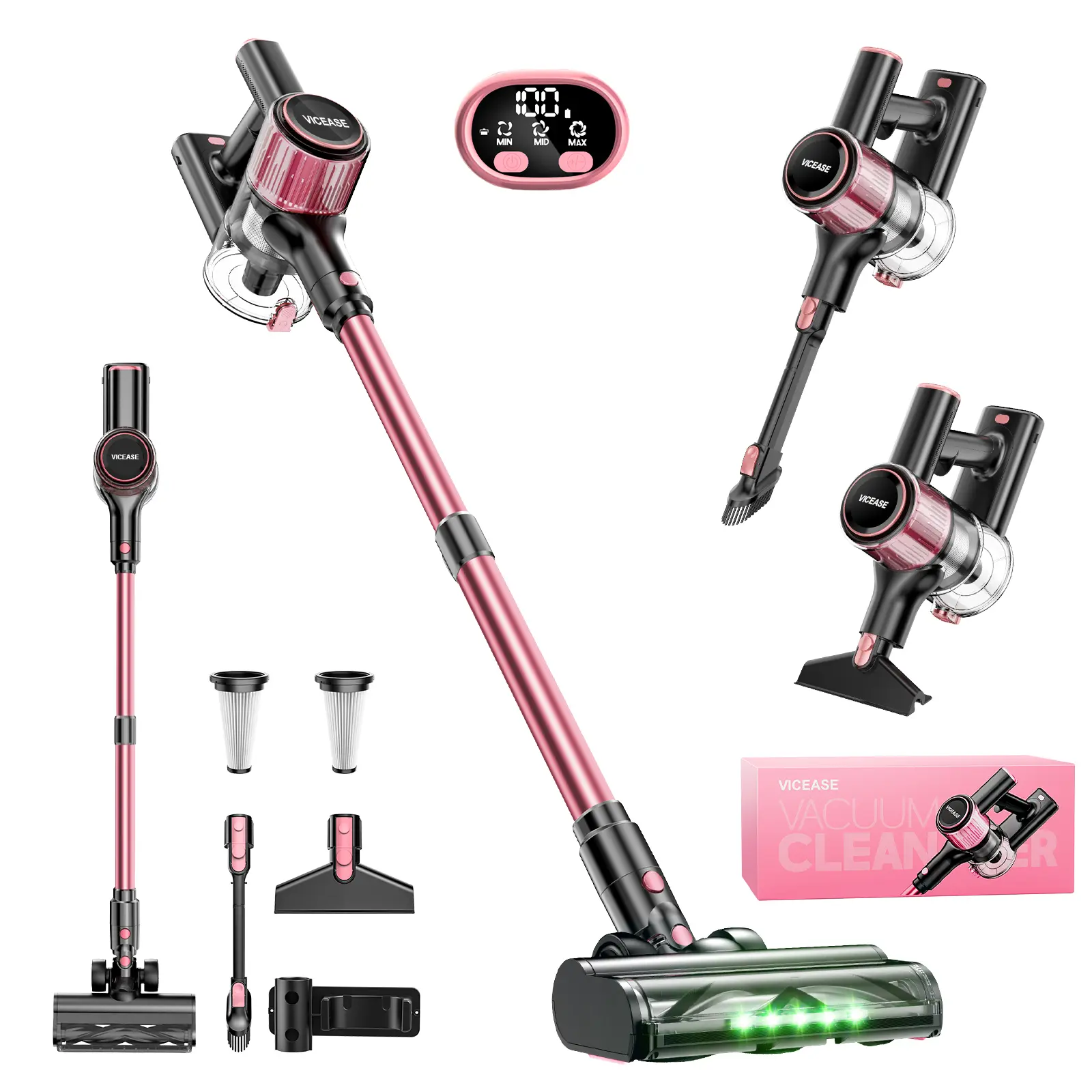 VICEASE Cordless Stick Vacuum Cleaner, 33Kpa Powerful Suction Floor Cleaning Tool, 45 Mins Runtime, Tangle-Resistant, Rechargeable Lightweight Lithium-Ion High-Power Handheld Vacuums for Carpet, Hard Floor, Pet Hair