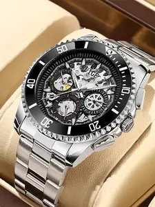 Ruige Men's Luxury Automatic Mechanical Watch, High-Quality Skeleton Design, Stylish Business Wristwatch for Trendy Men