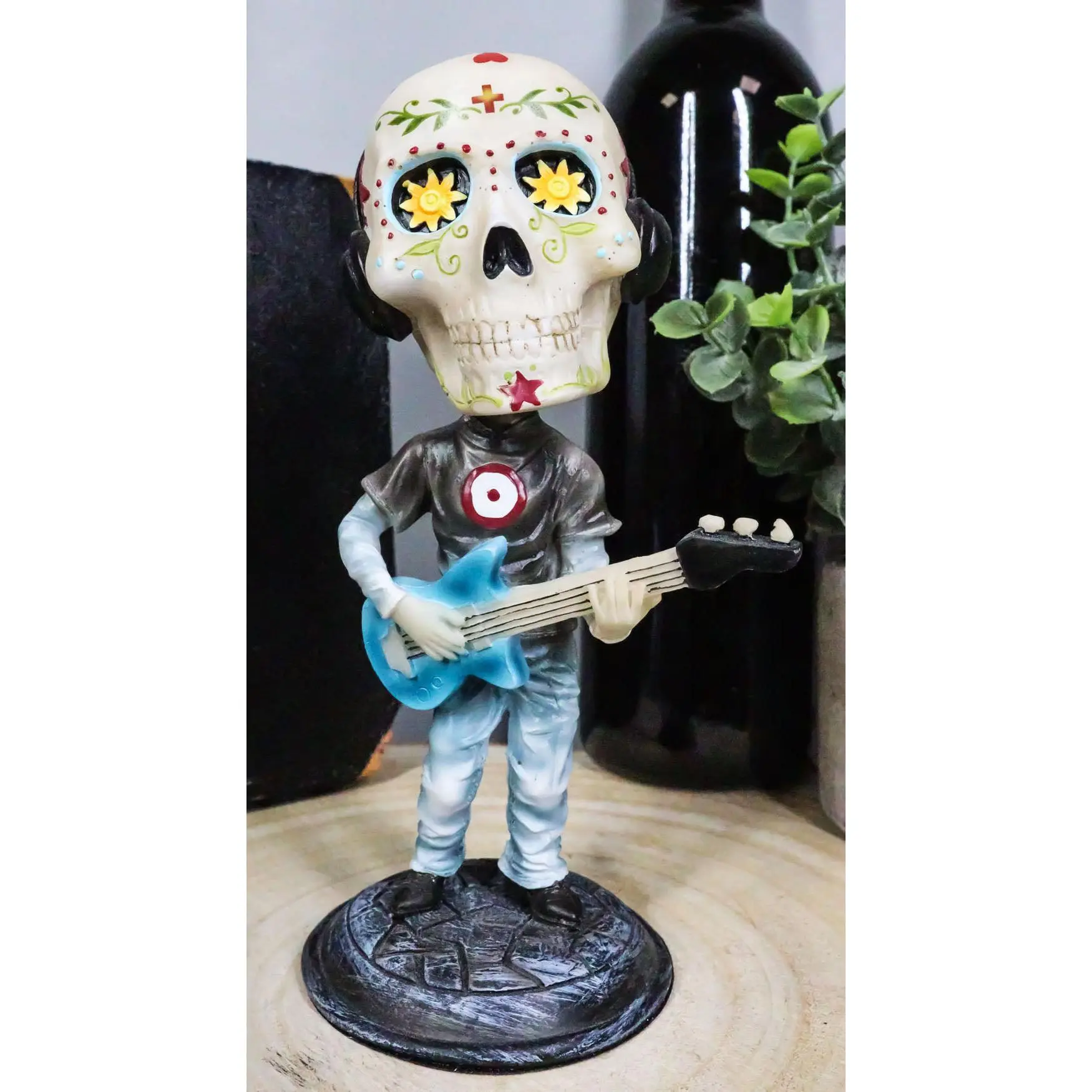 Ebros 7" Tall Day of The Dead Bobblehead Electric Bass Player Figurine Collectible