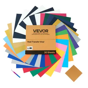 VEVOR Heat Transfer Vinyl, 30 Pack, 12 x 12 in, Assorted Colors HTV Iron on Vinyl Bundle, Easy to Cut and Weed, with Accessories, Compatible with Cutting Machines, for Various Materials, T-shirts