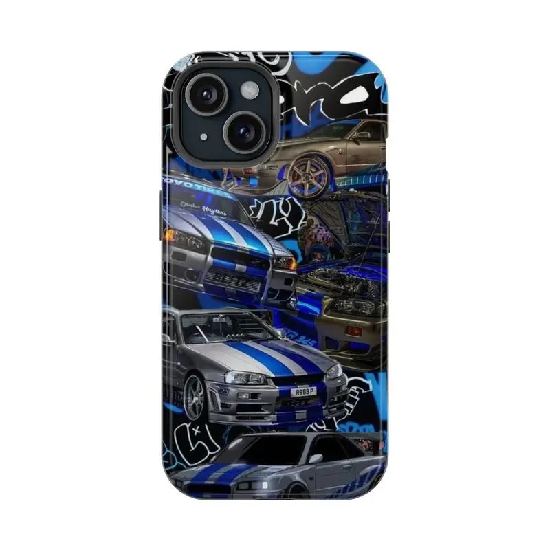 JDM GT-R R34 Silicon Smartphone Case - Durable Rubber-Plastic Shockproof Cover with Water Resistance, Protective Handheld Accessory for iPhone 16,15,14,13,12,11 Pro Max,X,XS, Accessories