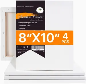 Stretched Canvas for Painting, 8x10 Inch 4 Packs of Canvases for Artist Art Supplies,  Cotton Primed Canvas, Profile Value Bulk Pack for Acrylics, Oils Painting