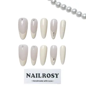10Pcs Handmade Press On Nails Kit Middle Almond White Pink French Elegant Minimalist Y2K Old Money Japanese Style Modern Korea Style Fresh Design Chic French Style Neutral Classical Creative Glossy Finish Shimmery Obreme