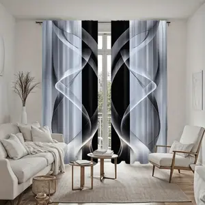 2Pcs Abstract Pattern Printed Curtains, Modern Black & White Wave Lines, Pole Pocket Style, Semi-Sunshade Polyester Fiber, Suitable for Home Living Room, Bedroom, Balcony, Kitchen, Study and Shower Window Decoration, Accessory, Anti Priv