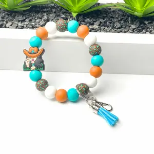 Silicone Beaded Cowgirl Keychain - Turquoise Western, Western Boho Style - Fashion Accessory for Costume Jewelry Enthusiasts, Cowgirl Keychains, Turquoise Western Keychains