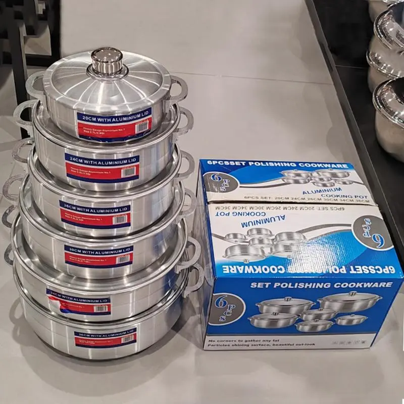 6-Piece Cast Aluminum Cookware Set, Family-Size Pots with Lids, 20-36cm Kitchen Cooking Pots