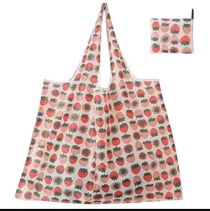 Strawberry Reusable Shopping Bag | Cute Foldable Eco Tote | Kawaii Grocery Bag | Lightweight Washable Everyday Tote