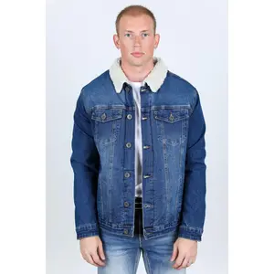 Mens Sherpa Lined Denim Jacket - Dark Blue