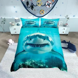 Shark Pattern Bedding Set for Kids Boys Bedroom,Sea Animals Bed Duvet Cover Setshark Fish Print Comforter Cover Hawaiian Beach Decor 1 Duvet Cover （No Comforter）