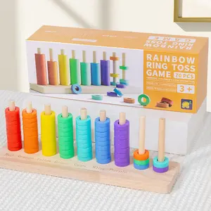 Children's wooden ring stacking game, baby color recognition matching stacking column early education intelligence toy