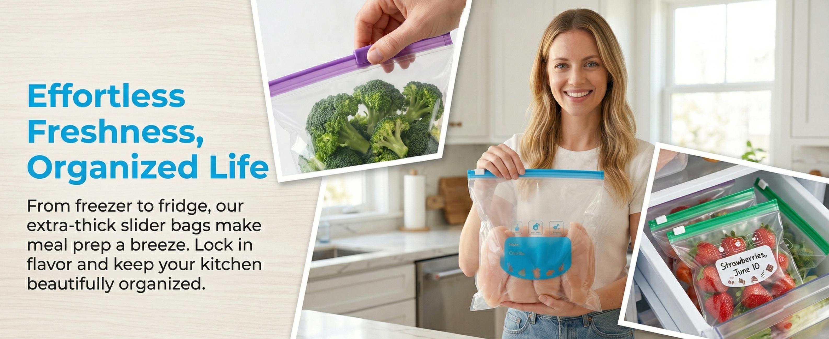 WRAPOK Slider Freezer Bags 25 Pack, S/M/L Variety Pack (10 Small + 10 Medium + 5 Large), Easy Open Slider, Reusable, Write-On Labels, Expandable Bottom for Meal Prep & Food Storage