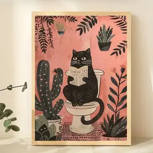 Funny Cat Bathroom Canvas Poster, Unframed Wall Art for Cat Lovers, Home Office Living Room Decor, Perfect for Holidays