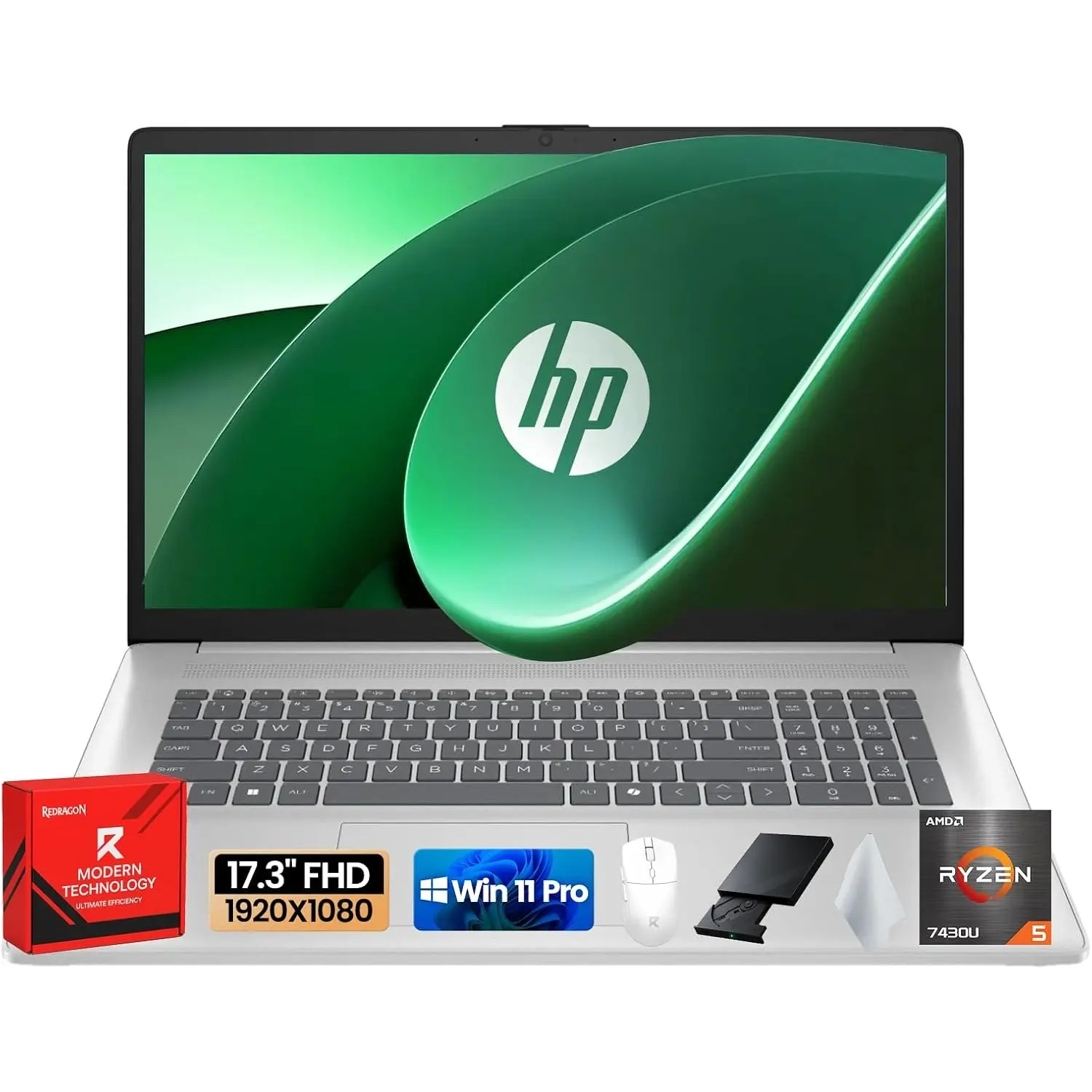 HP 17 inch Business Laptops Computer, 17.3" FHD Anti-Glare Display, AMD Ryzen 5 7430U, up to 32GB RAM, 512GB SSD, Windows 11 Pro, Wi-Fi 6, Numeric Keyboard,Bundle Accessories Kit