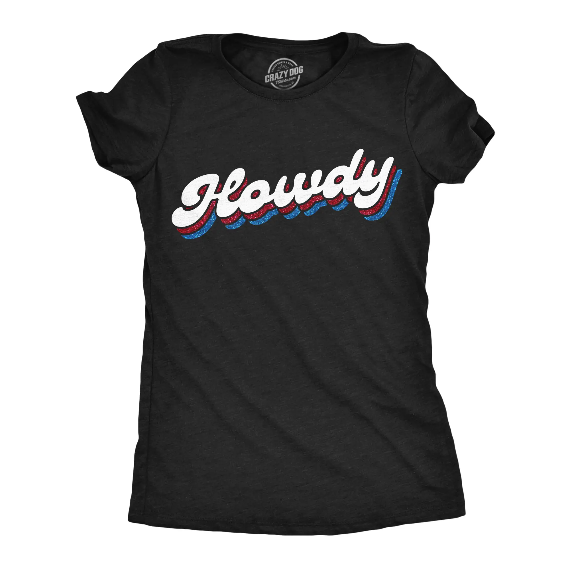 Womens Funny T Shirts Howdy Glitter Sarcastic Graphic Novelty Tee For Ladies Funny Womens T Shirts Cute Vintage Fashion Casual Ladies T-Shirt Gift Funny Vintage Top Women's Novelty Tees Black -