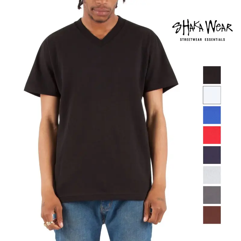 SHAKAWEAR Men's Active V Neck T Shirt Shaka Wear Casual V-Neck Short Sleeve T Shirts Plain Casual Cotton Tee Hip Hop Harem (S to 5XL)