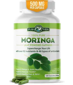 PURA VIDA MORINGA Capsules Single Origin Moringa Powder Organic. Moringa Leaf. Energy, Metabolism, & Immune Support. 120ct. 500mg Caps.