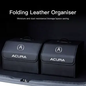 Car Emblem Leather Trunk Storage Box Portable Foldable Multiuse Organizer Bag Tool Auto Interior Accessories For Acura ADX RDX ZDX Integra NSX MDX TLX CDX ILX RLX TL RL Multifunctional Car Organizer