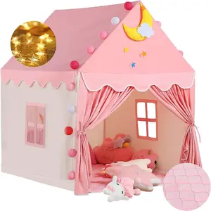 Kid Tent with Mat, Star Lights - Kids Play Tents for Toddlers Kids Tents Indoor Playhouse - Princess Tent for Girls Toy House Gift (Pink with Cloth)