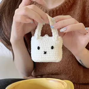 Cute Rabbit Design Earphone Case, Crochet Earphone Pouch, Earphone Protective Cover Compatible with AirPods 1 2 Pro 3 4, Audio