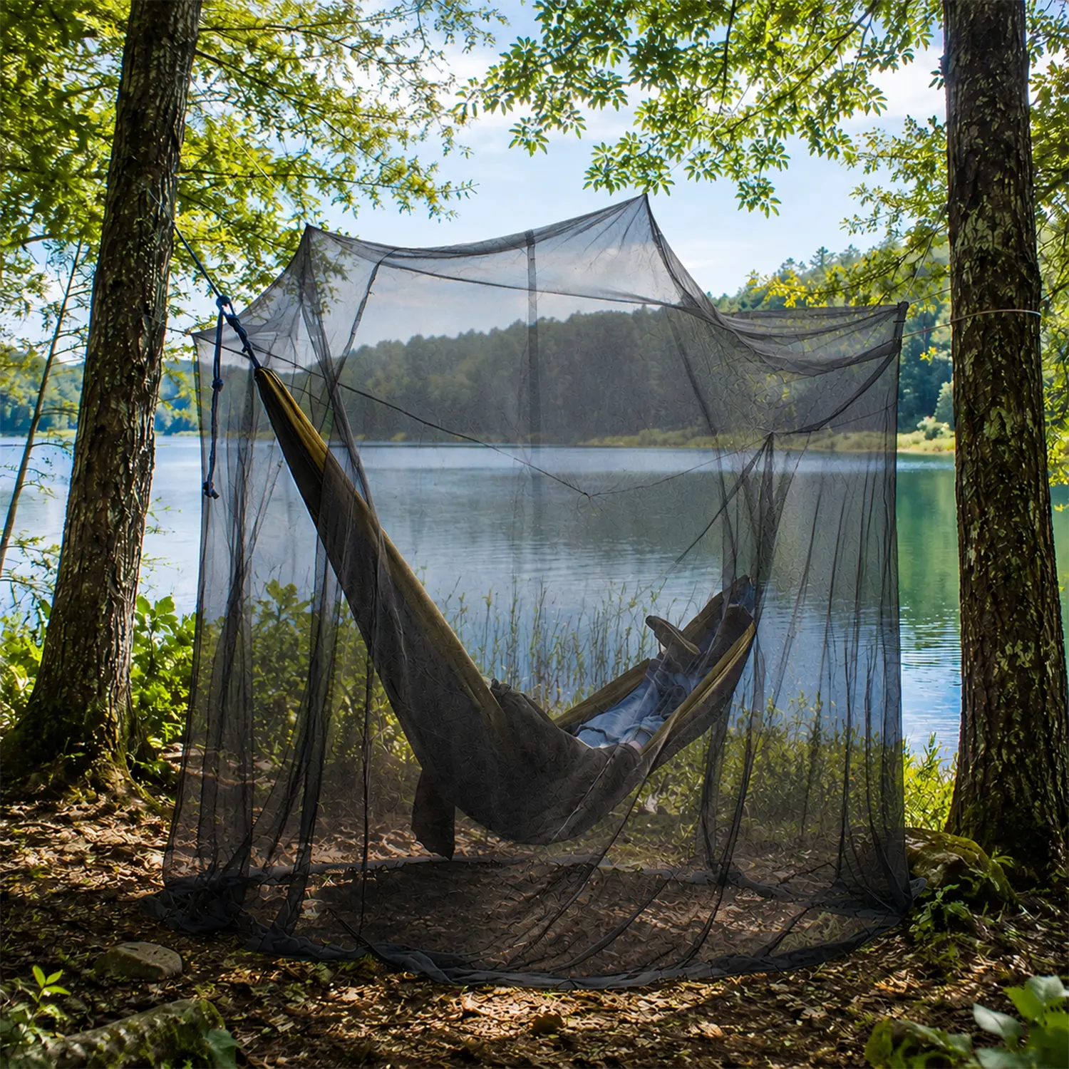 Large Outdoor Mosquito Netting with LED Star Lights - Insect Net Frame Tents Accessory for Camping, Patio Use