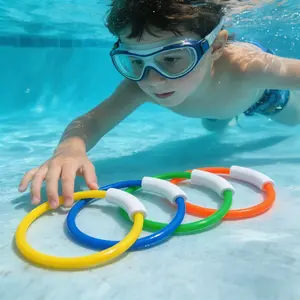 4Pcs Kids Swimming Pool Toys Dive Rings, Underwater Diving Training Rings, Floating Fetch Toys for Boys Girls, Beach Water Fun Interactive Games Accessories
