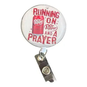 Dr Pepper Badge Reel - Running on Dr Pepper and a Prayer Design - Durable Retractable ID Holder for Office and Event Use