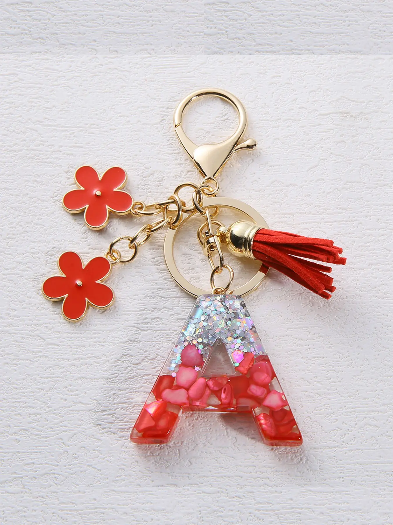 Women's Fashion Shell Stone Resin Keychain, 26 Letter Floral Tassel Keyring, Car Key Holder, Wallet Handbag Backpack Charm, Stylish Keychain, Keychain For Bags