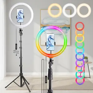 12" RGB LED Ring Light with 1.6m Telescopic Tripod & Phone Clamp, Video Light Dimmable Color-Changing Light for Vlogging/TikTok/Content Creation#valentine's day gifts#2026 new years