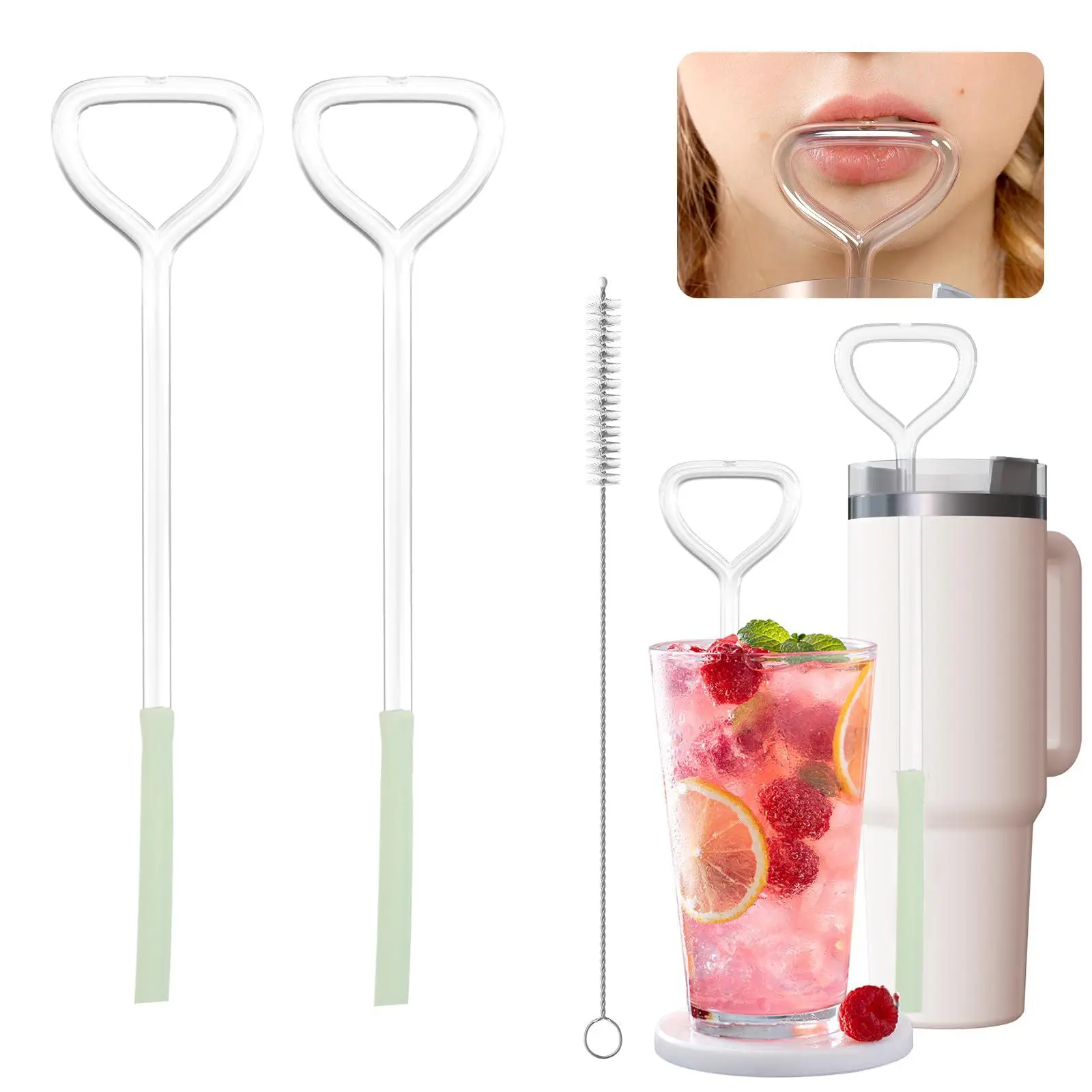 Anti-wrinkle Glass Straw Set, 3 Counts/set Including 2 Reusable Glass Straws and 1 Brush, Drinking Utensils for Home Kitchen, Home Bar Accessories