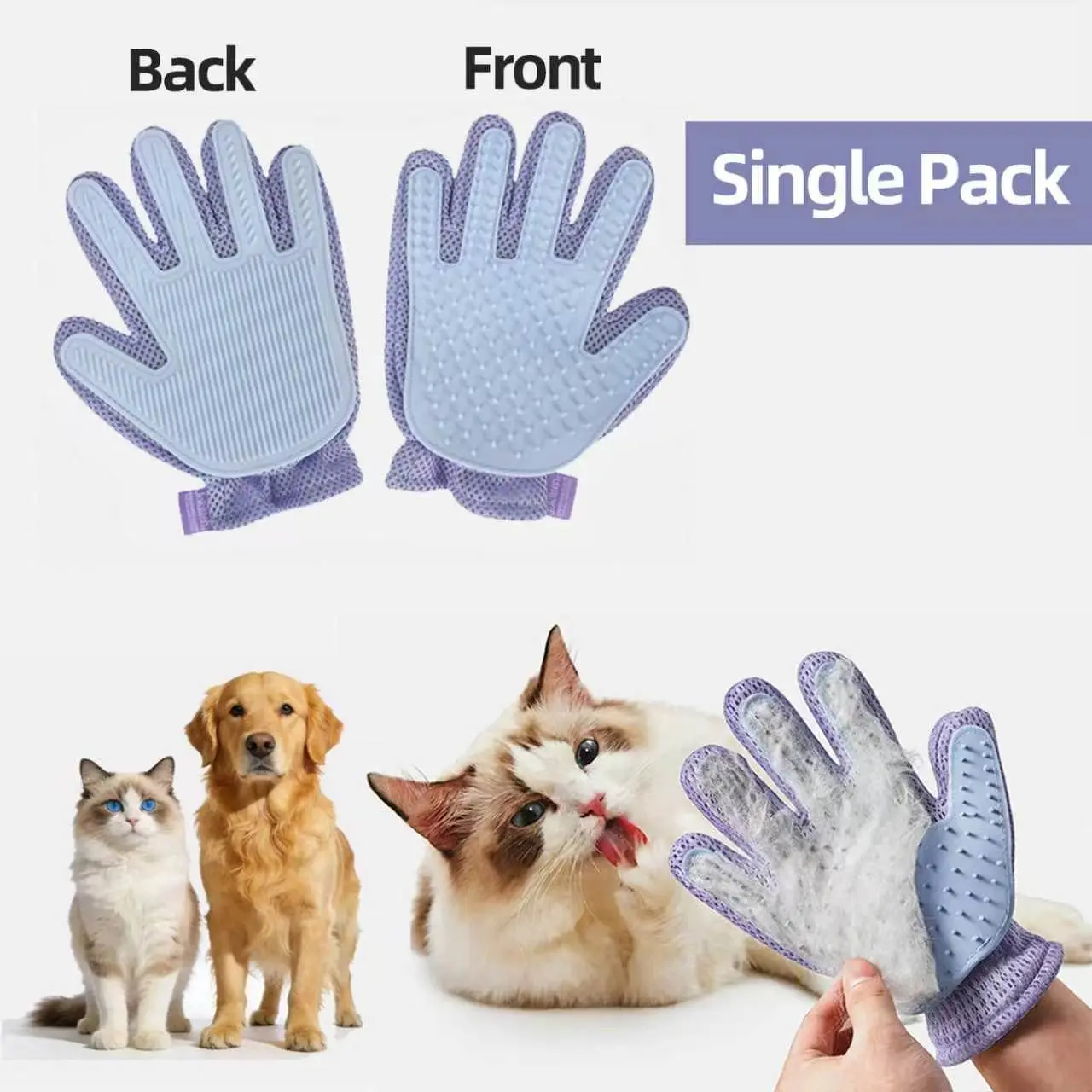 Kawiwi 1-Pack Efficient Pet Hair Remover Glove for Dogs & Cats, Gentle Double-Sided Pet Grooming Glove Brush, Five Finger Massage Design Deshedding Glove for Multi-role Bathing, Massaging, Grooming, Shedding, Furniture Fur Cleaning
