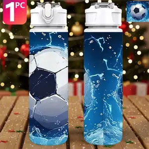 1pc Soccer Design Plastic Water Bottle, Sports Water Bottle with Flip-top Lid, Leakproof Water Bottle, Reusable 25oz (750ml) Sports Drinking Bottle. Durable and Drop-resistant, Easy to Clean. Lightweight and Portable Water Bottle