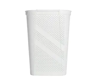 Tall Rectangular Laundry Hamper with Hinged Lid – White, Plastic