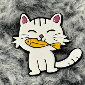 Kitty with Fish Enamel Pin