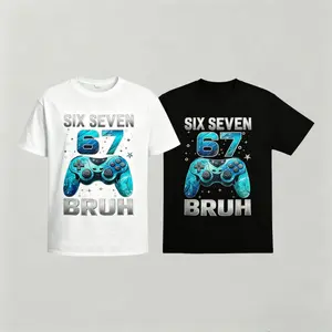 Six Seven 67 Bruh Gamer Graphic T-Shirt for Boys Men, Cool Wave Game Controller Print Short Sleeve Tee, Viral Funny Gaming Meme Shirt, Casual Streetwear Birthday Gift for Gamers, Soft Cotton Crew Neck Top Black White Available