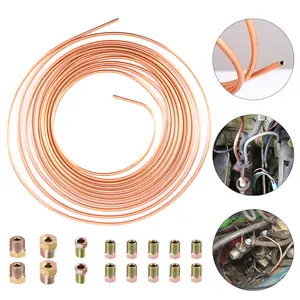 Dazone 25FT Zinc-Plated Copper Brake Line Kit, Universal Coil Tubing with 16 Fittings for Car Repair, Tools & Hardware Applications