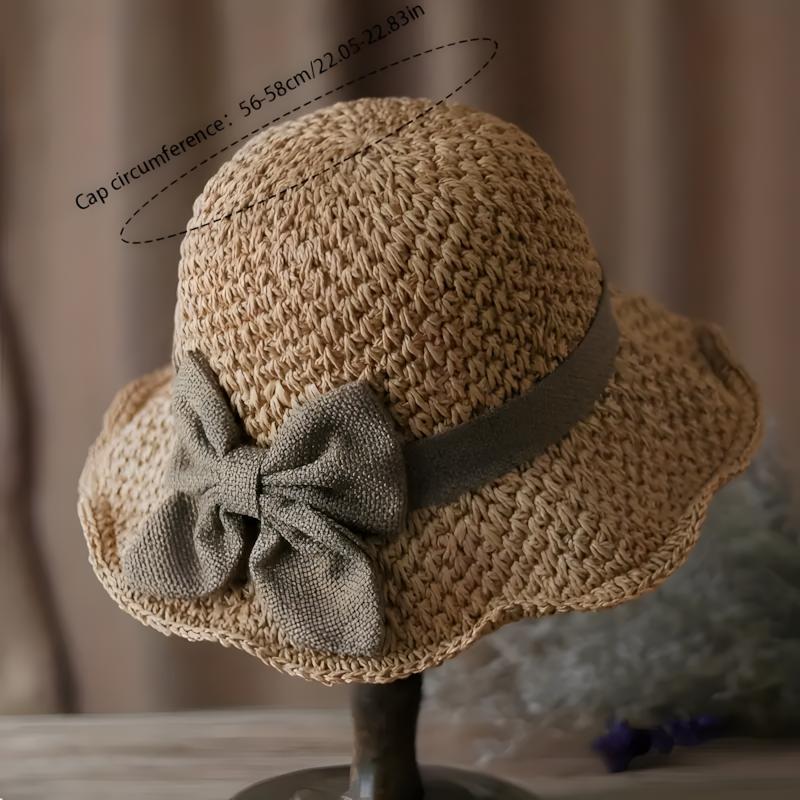 Vintage Handwoven Straw Hat with Ruffle Bow, Elegant French Sun Hat, Foldable Breathable Beach Hat for Travel & Outdoor Wear