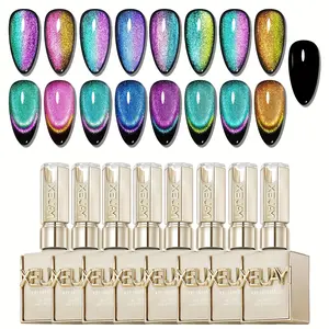 XEIJAYI Photo Frame Bottle Peafowl Double-Effect Cat Eye Gel 8-Colors Ultra-Bright Versatile Polarized for Salon Art Design Sparkling Long-Lasting Variable Color Options Strong Adhesion DIY Nail Polish Set Gel Manicure Cutics Cosmetic