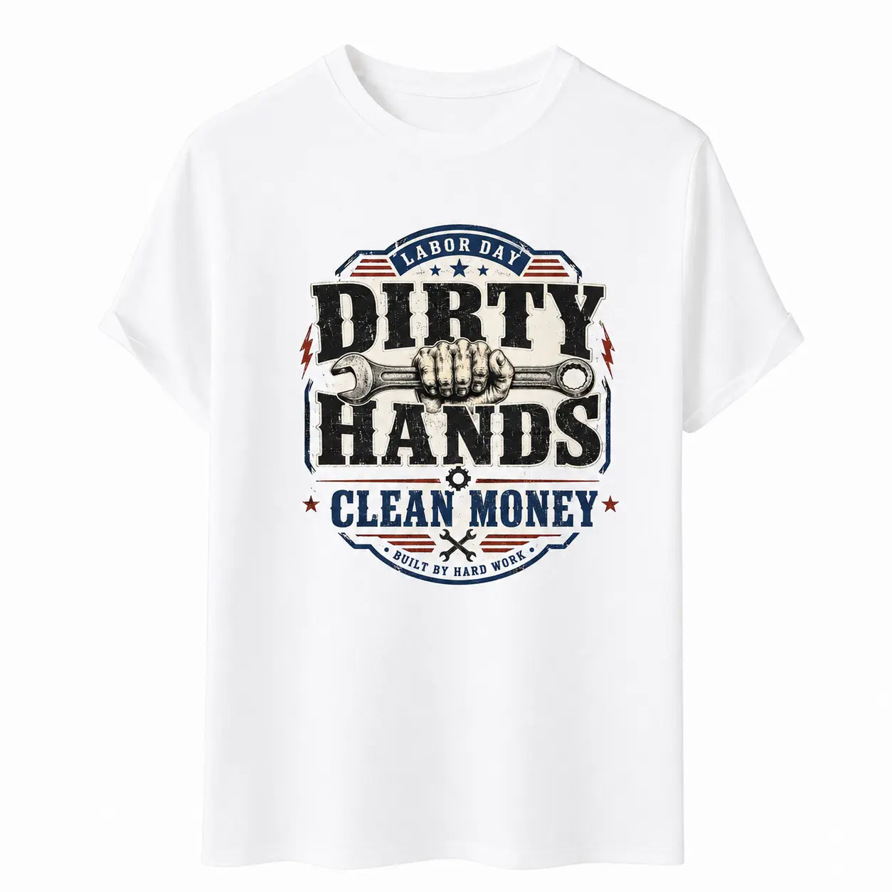 Labor Day Dirty Hands Clean Money T-Shirt, Blue Collar Worker Graphic Tee, Vintage Mechanic Construction Work Shirt, Wrench Hard Work Design, Tradesman Gift