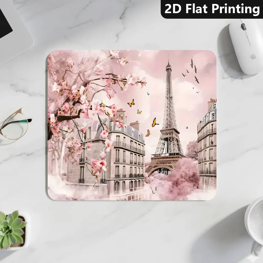 Pattern Mouse Pad,Parisian Spring with Cherry Blossoms and Eiffel Tower, 1pc, Mouse Pad, Various Sizes, 1, Desk Mat Durable and Comfortable - Laptop and Computer Desktop Accessories - Office and Home Use, Non-slip Desktop Mouse Pad