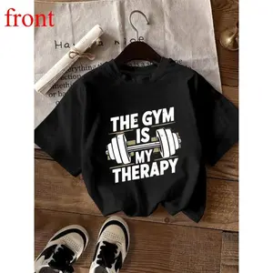Women's Short-Sleeve Seamless "Gym Is My Therapy" Workout Tee (NEW) - Barbell Graphic Fitness Apparel, Comfortable Fabric Clothe, Father's Day Gift t0115